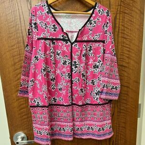 Woman within black and pink‎ casual knit floral boho tunic top